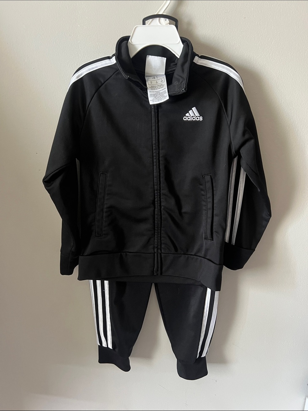 Kids adidas Black Track Jacket and Pants Set with White Stripes